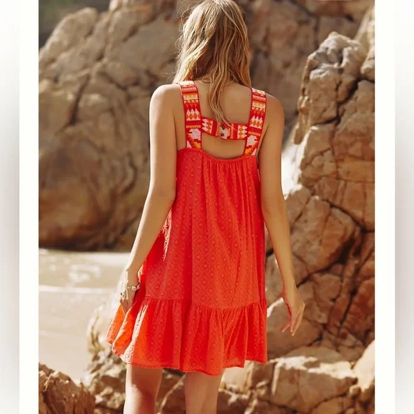 By Anthropologie coral embroidered tunic dress s - Picture 2 of 10